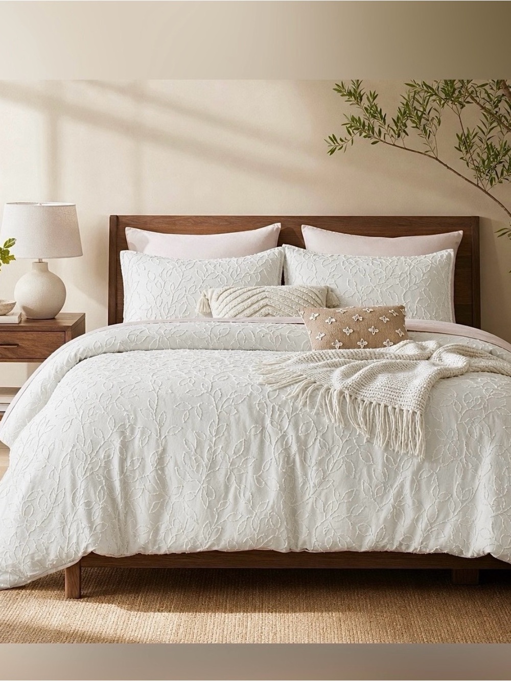 Anthro Living Elegant Cream Floral-Textured Comforter & Sham Set - Home Bedding